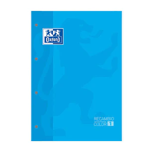 Oxford School Classic Recambio Encolado A4 80 Hojas Cuadricula 5x5 - Recuadro del Color de la Tapa - Tapa Color Turquesa