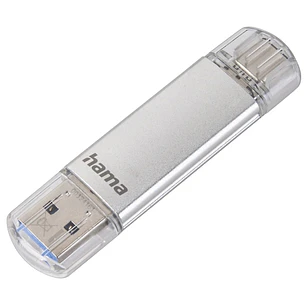 Hama Laeta Memoria Pendrive USB 3.0 con Tapa - 128GB de Capacidad - 40Mb/s de Transferencia - Funcion OTG - USB-C - USB-A - Cuerpo Metalico - Color Pl