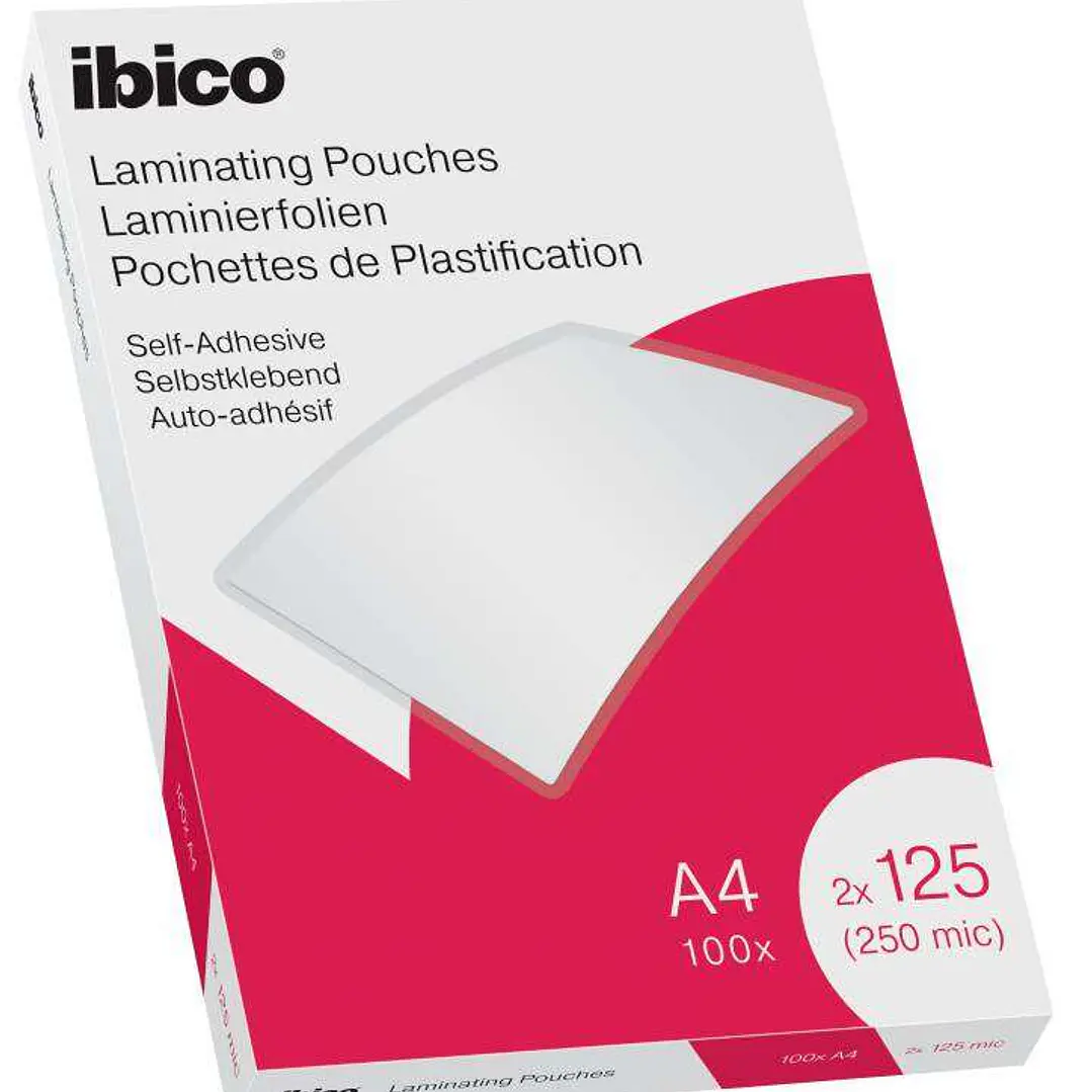 Ibico Caja de 100 Laminas de Plastificar Autoadhesivas A4 125 Micras  - Acabado Cristalino de Alto Brillo - Plastifica Papel, Fotos, Tarjetas de Visit 1