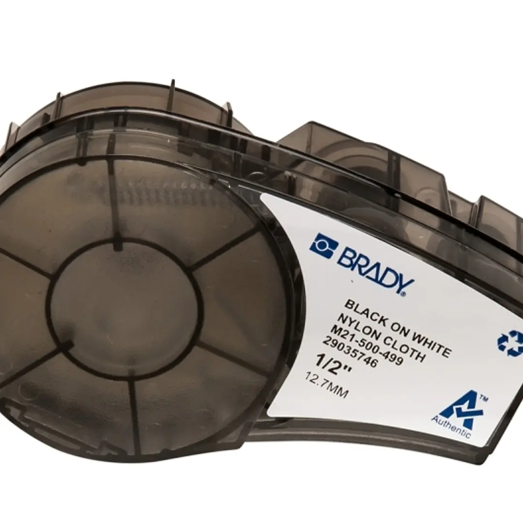 Brady M21-500-499 Cinta de Etiquetas Original Tela de Nylon - Texto Negro sobre Fondo Blanco - Ancho 12,70mm x 4,88m 1