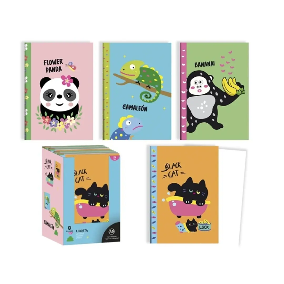 Bismark Animals Libreta Grapada A5 32 Hojas Lisas - Portada con Diseños de Animales - Tacto Soft - 4 Diseños Diferentes 1