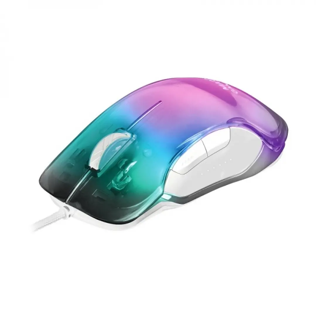 Mars Gaming MMGLOW Raton Gaming - Ultraligero 75g - Iluminacion RGB CHROMA-GLOW - Sensor 12800 DPI - Switches HUANO - Cable Feather Paracord - Color V 1