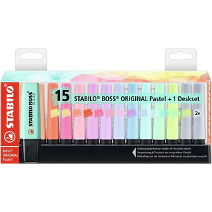 Stabilo Boss 70 Pack de Escritorio de 15 Marcadores Fluorescente - Practica Base para Escritorio - Trazo entre 2 y 5mm - Recargable - Tinta con Base d