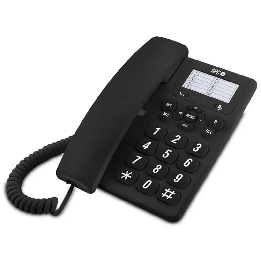 SPC Original Telefono Fijo Teclas Extragrandes - Diferentes Niveles de Timbre - 3 Memorias Directas - Para Mesa y Pared - Color Negro 1