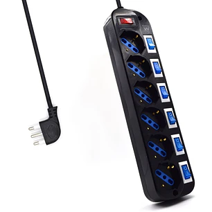 Ewent Regleta con 6 Tomas Tipo L/F (Schuko) de 10/16A - Interruptor On/Off General e Individual - Proteccion contra Sobretensiones - Proteccion Infant