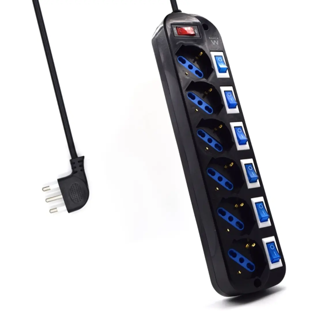 Ewent Regleta con 6 Tomas Tipo L/F (Schuko) de 10/16A - Interruptor On/Off General e Individual - Proteccion contra Sobretensiones - Proteccion Infant 1