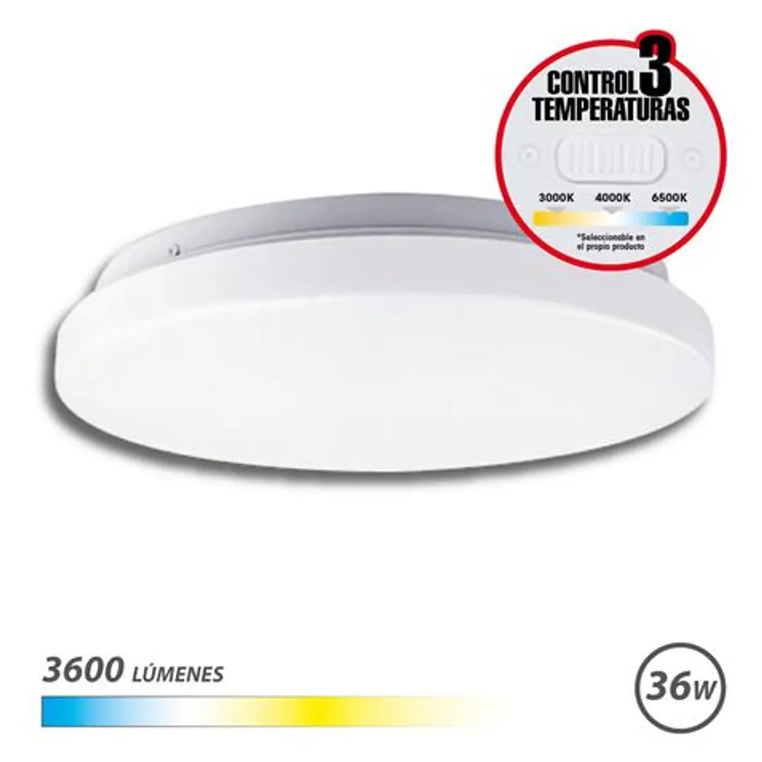 Elbat Aplique LED Techo Redondo 36W - 3600Lm - Selector 3 Temperaturas - Color Blanco 1