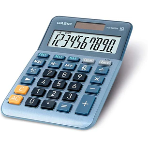 Casio MS-100EM Calculadora de Sobremesa Pequeña - Pantalla LCD de 10 Digitos - Alimentacion Solar y Pilas - Color Azul