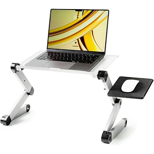 Innovagoods Omnible Mesa Ajustable Multiposicion para Portatil de Aluminio - Plegable - Soporta hasta 15kg - Bandeja para Raton - Rotable 360º - Multi