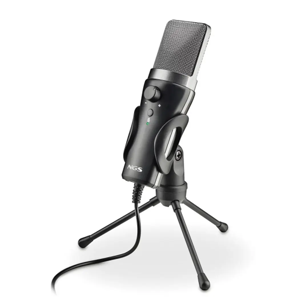 NGS MS120USB Microfono USB para Streaming - Configuracion Ajustable - Grabacion Cardioide - Puerto de Monitorizacion de Auriculares - Compatible con P 1