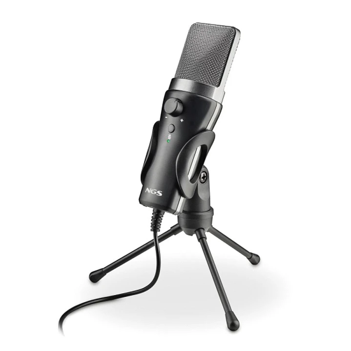 NGS MS120USB Microfono USB para Streaming - Configuracion Ajustable - Grabacion Cardioide - Puerto de Monitorizacion de Auriculares - Compatible con P 1