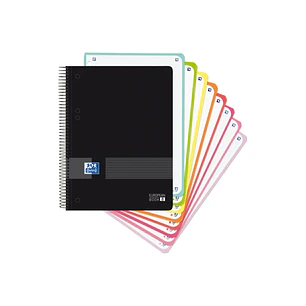 Oxford Europeanbook 8 Live & Go Cuaderno Espiral A5+ 160 Hojas Cuadricula 5x5 - 8 Bandas de Color - Tapa de Plastico Resistente - Color Negro