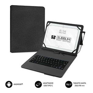 Subblim Keytab Pro USB - Teclado con Funda Universal para Tablets - Comodidad y Flexibilidad al Escribir - Angulo Ideal para Escribir o Ver Videos - A
