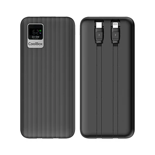 Coolbox DP20 Powerbank 20000mAH 22.5W PD y QC - USB-C y Lightning - Pantalla LCD - Color Negro
