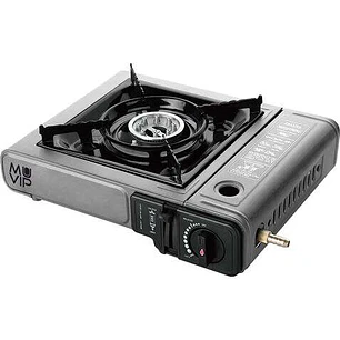 Muvip Cocina de Gas Portatil 1 Fuego con Adaptador de Botella Externa - Encendido Automatico - Quemador de Aluminio - Valvula Doble Sellado - Maleta d