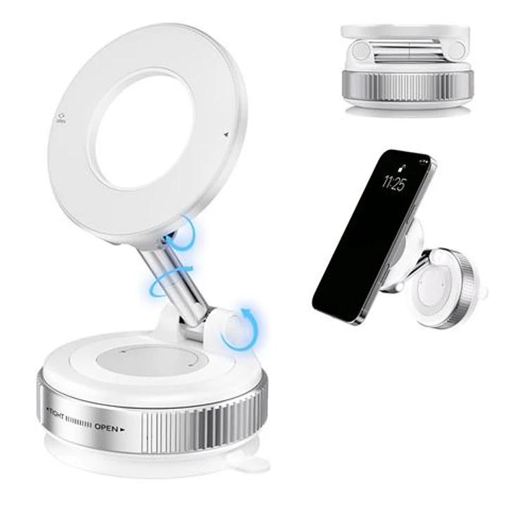 XO C169 Soporte Magnetico de Coche para Smartphones - Fijacion por Vacio - Rotacion 360º - Brazo Extensible - Multisuperficie - Boton de Liberacion  - 1