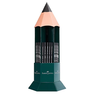 Faber-Castell Castell 1111 Expositor con 120 Lapices de Grafito - Grados de dureza Surtidos - Mina Resistente a la Rotura - Cuerpo con Acabado en Negr