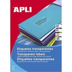 Apli Etiquetas Permanentes Translucidas 210 x 297 mm - 20 Hojas - Resistentes Intemperie
