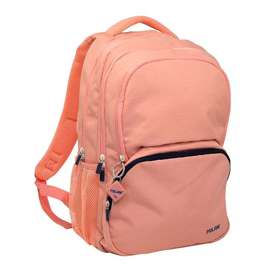 Milan Serie 1918 Mochila Escolar 25L - 3 Bolsillos Delanteros + 2 Bolsillos Laterales - Asas Regulables y Acolchadas - Tamaño 46,5x30x17cm - Color Ros 1