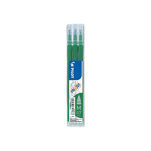 Pilot Pack de 3 Recambios para Frixion Ball / Frixion Clicker - Tinta Gel Borrable - Punta de Bola 0.7mm - Trazo 0.4mm - Color Verde