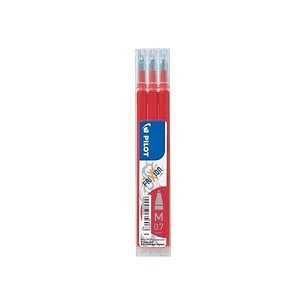 Pilot Pack de 3 Recambios para Frixion Ball / Frixion Clicker - Tinta Gel Borrable - Punta de Bola 0.7mm - Trazo 0.4mm - Color Rojo