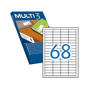 Multi3 Pack de 34.000 Etiquetas Blancas Cantos Rectos Tamaño 48.5X16.9mm con Adhesivo Permanente para Multiples Usos