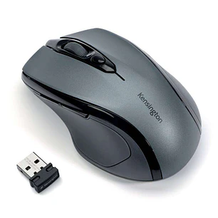 Kensington Pro Fit Raton Inalambrico 2,4GHz 1600dpi - Sensor Optico 1750ppp - 5 Botones - Uso Diestro - Tamaño Mediano Ergonomico - Color Gris/Negro