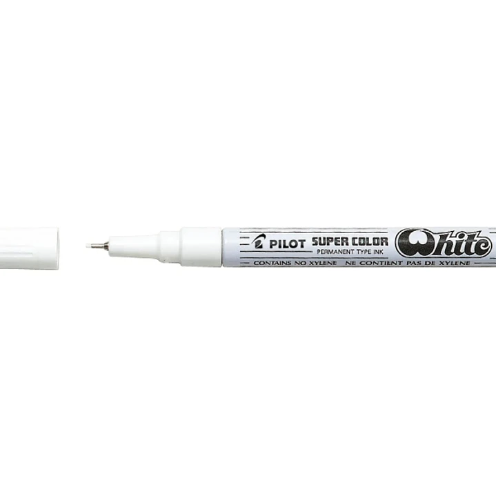 Pilot Super Color Rotulador Permanente Fino - Punta de 1mm de Poliacetal - Tinta muy Densa y Opaca - Cuerpo Metalico - Color Blanco 1