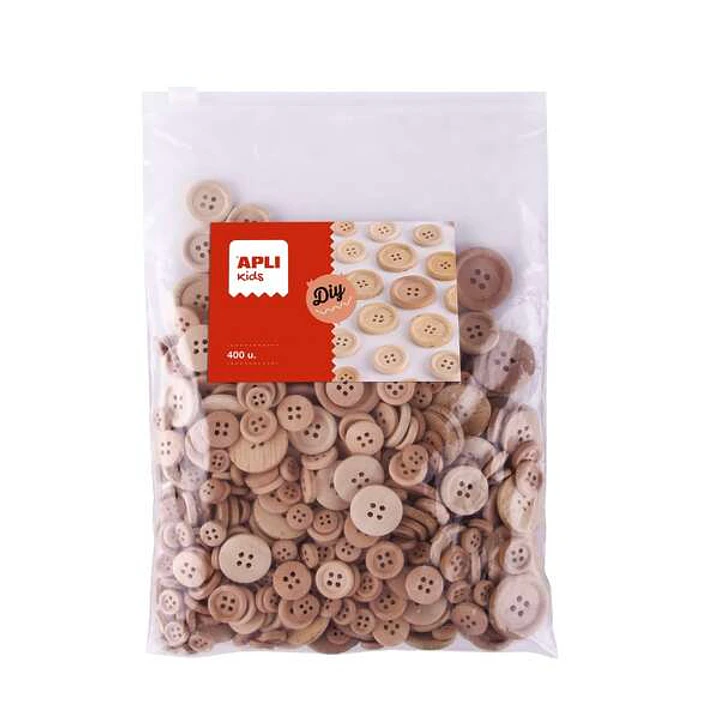 Apli Kids Bolsa de 400 Botones de Madera Natural - Tamaños 10mm, 15mm, 20mm, 25mm, 30mm 1