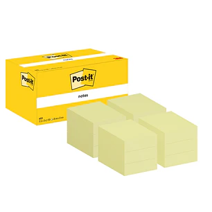 Post-It Pack de 12 Blocs de 100 Notas Adhesivas Reposicionables 38x51mm - Forma Rectangular - Color Amarillo Claro