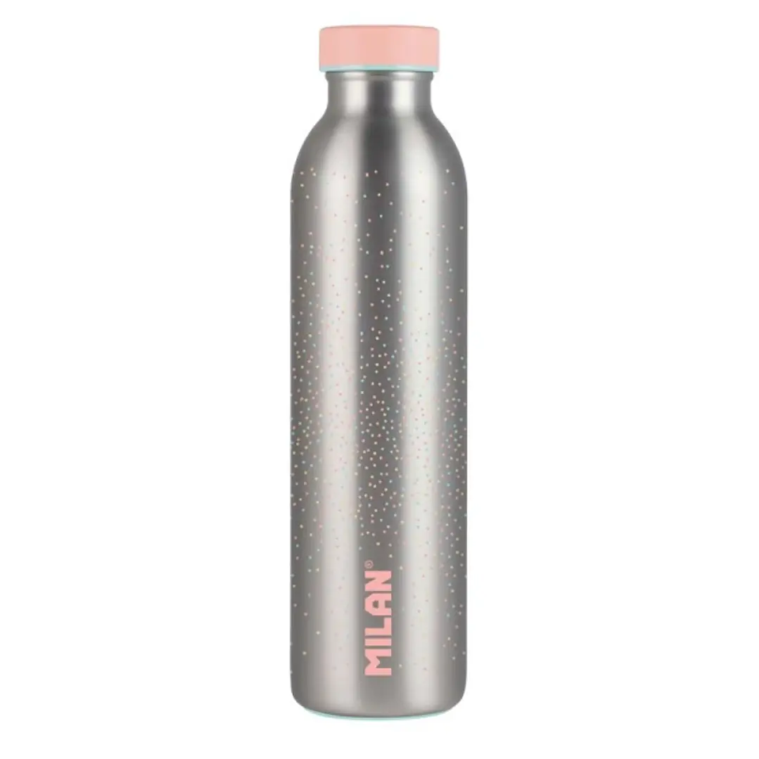 Milan Serie Silver Botella Isotermica 0.59L - Doble Pared de Acero Inoxidable - Liquidos Calientes hasta 12h, Frios hasta 24h - Color Plata/Rosa 1