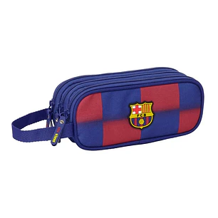 Safta F.C.Barcelona Estuche Portatodo de 1.25L - 3 Compartimentos - Asa de Mano - Cierre de Cremallera - 21x8.5x7cm - Color Rojo y Azul
