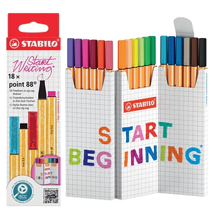 Stabilo Point 88 Pack de 18 Rotuladores de Punta de Fibra - Trazo de 0.4mm aprox. - Tinta con Base de Agua - Colores Surtidos