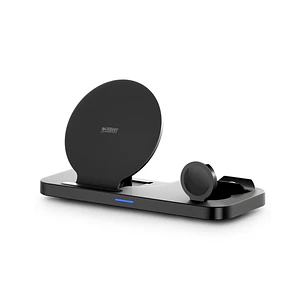 Urban Factory Powee Cargador Inalambrico 3 en 1 con Funcion Soporte 15W - Smartphone / Smartwatch / Auriculares - Color Negro