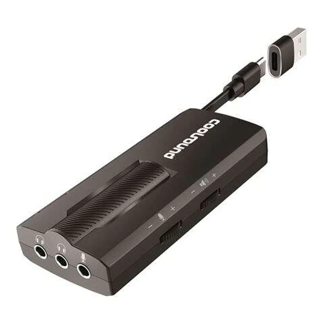 Coolsound Tarjeta de Sonido Externa 7.1 USB-C - Adaptador a USB-A - Entradas  Microfono, Auriculares 3.5mm 3 pin, Auricular + Microfono 3.5mm 4 pin 1