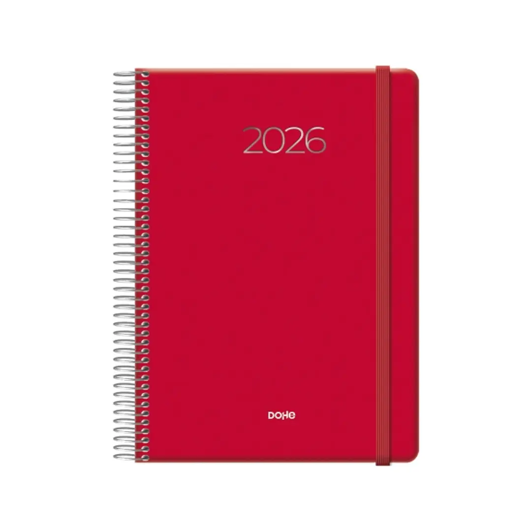 Dohe Denver Agenda Anual - Dia Pagina - Sabado y Domingo misma Pagina - Cierre con Goma Elastica - Tamaño 15x21cm - Color Rojo 1
