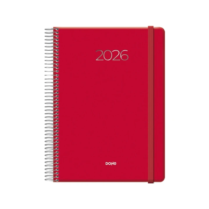 Dohe Denver Agenda Anual - Dia Pagina - Sabado y Domingo misma Pagina - Cierre con Goma Elastica - Tamaño 15x21cm - Color Rojo 1