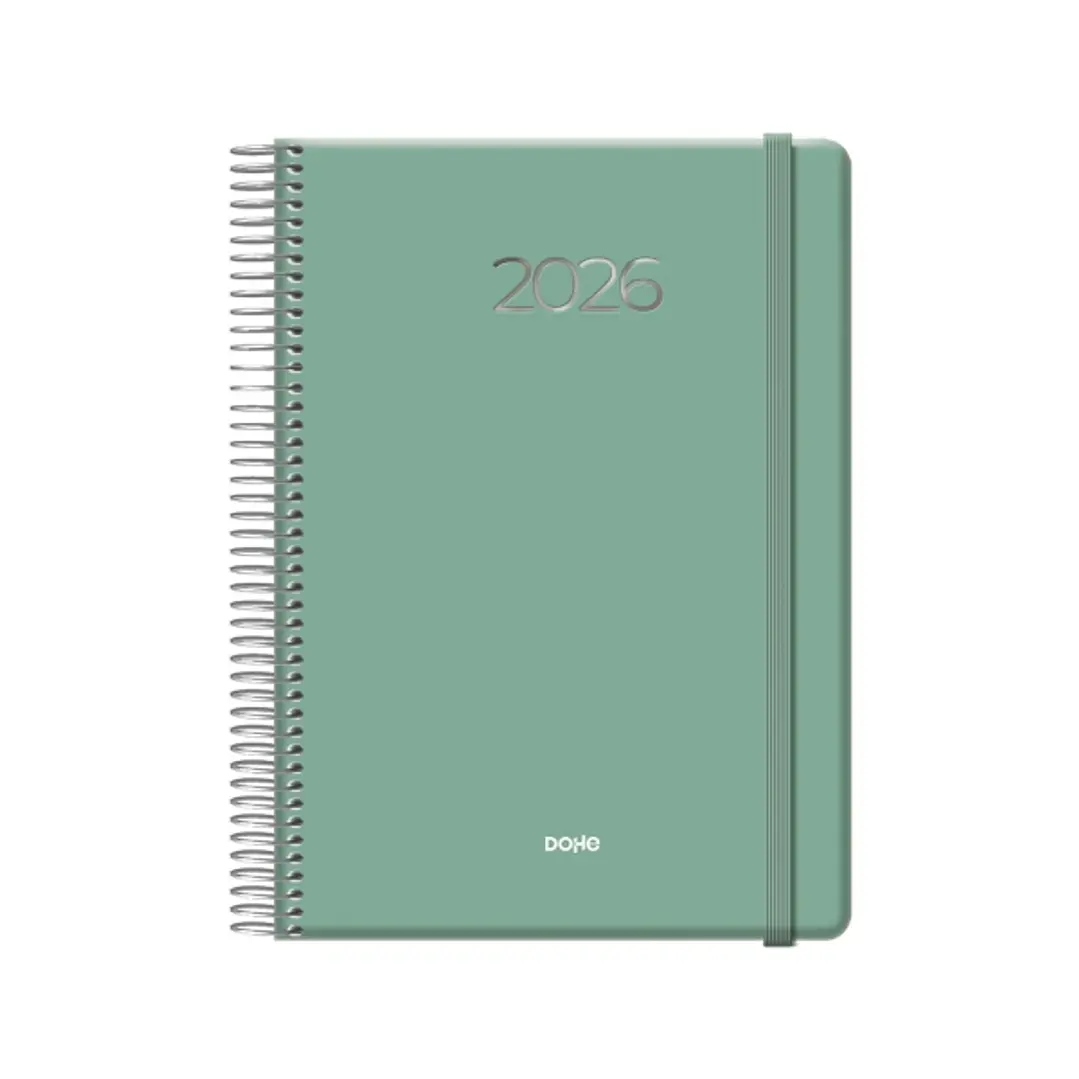 Dohe Denver Agenda Anual - Dia Pagina - Sabado y Domingo misma Pagina - Cierre con Goma Elastica - Tamaño 15x21cm - Color Verde 1