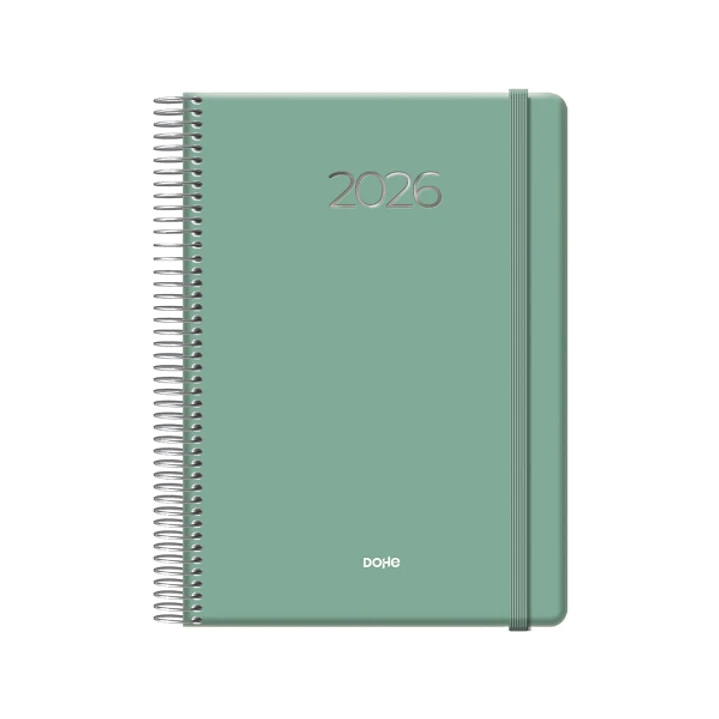 Dohe Denver Agenda Anual - Dia Pagina - Sabado y Domingo misma Pagina - Cierre con Goma Elastica - Tamaño 15x21cm - Color Verde 1