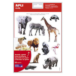 Apli Gomets Tematicos Realistas Animales Sabana - 144 Gomets - Adhesivo Removible - Ideal para Desarrollar Habilidades Motoras - Adhesivo Base Agua - 