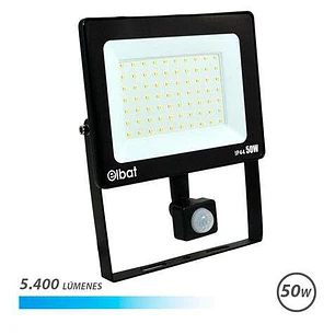 Elbat Foco LED de 50W - Potencia: 50W - Lumenes: 5400 - Sensor de Movimiento - 6.500K Luz Fria - 30.000 - 50.000 Horas de Vida - Angulo 120º - Protecc