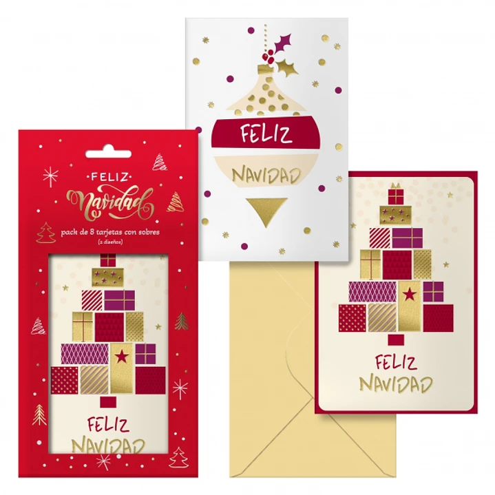 Dohe Glytter Pack de 8 Tarjetas de Felicitacion Navideña con Sobre - 2 Modelos Distintos - Tamaño 12,2x23,5cm - Papel Offset - Impresas a todo Color 1