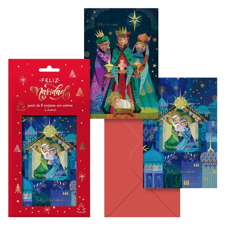 Dohe Nativity Pack de 8 Tarjetas de Felicitacion Navideña con Sobre - 2 Modelos Distintos - Tamaño 12,2x23,5cm - Papel Offset - Impresas a todo Color 1