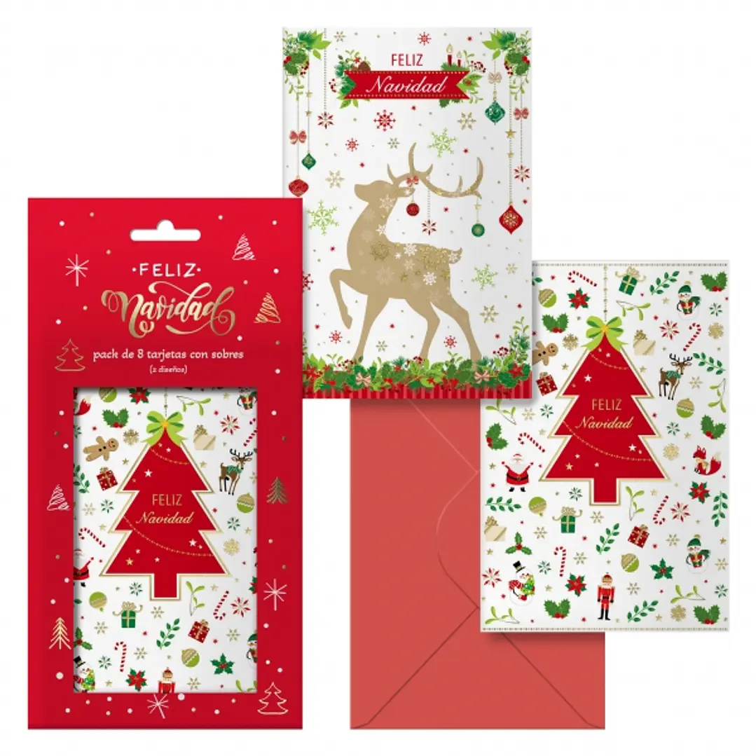 Dohe Caramelo Pack de 8 Tarjetas de Felicitacion Navideña con Sobre - 2 Modelos Distintos - Tamaño 12,2x23,5cm - Papel Offset - Impresas a todo Color 1