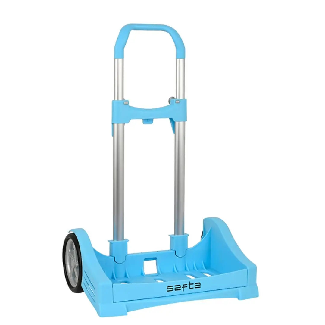 Safta Evolution Carro Portamochilas- Sujecion Universal - Ruedas de 14cm Antivibracion - Aluminio/PP - 40x85x28cm - Color Azul Claro 1