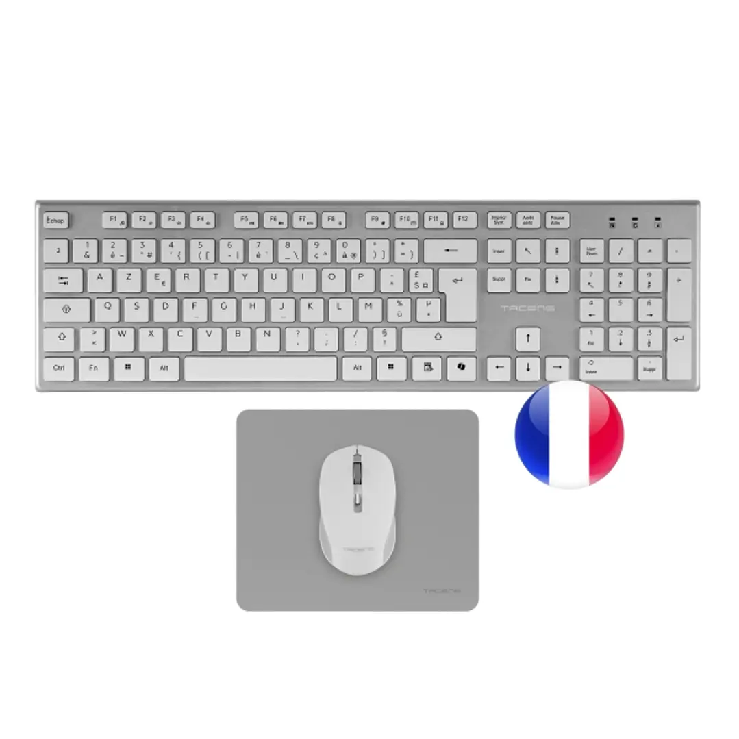 Tacens Zenith Combo Pack Inalabrico de Teclado Completo + Raton y Alfombrilla - Disposicion Francesa AZERTY FR - Teclas Silenciosas de Perfil Bajo - S 1