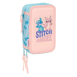 Safta Stitch Ohana Plumier de 3 Pisos - 37 Piezas - 1.3L - Goma - Lapiz - Boligrafos - Sacapuntas - Reglas - 16 Colores - 14 Rotuladores - 125x55x195m