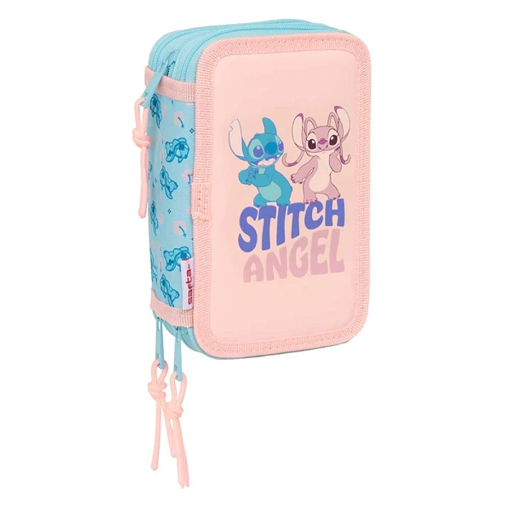 Safta Stitch Ohana Plumier de 3 Pisos - 37 Piezas - 1.3L - Goma - Lapiz - Boligrafos - Sacapuntas - Reglas - 16 Colores - 14 Rotuladores - 125x55x195m 1