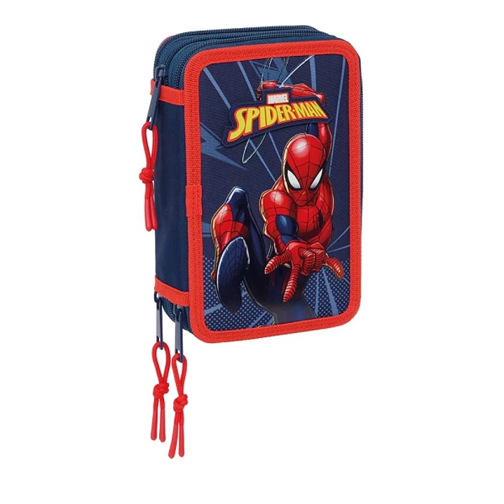Safta Spider-Man Plumier de 3 Pisos - 37 Piezas - 1.3L - Goma - Lapiz - Boligrafos - Sacapuntas - Reglas - 16 Colores - 14 Rotuladores - 125x55x195mm  1