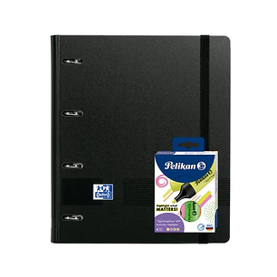 Oxford Europeanbinder Live & Go A4+ Pack con Carpeta Tamaño A4+ con Recambio de 100 Hojas + Pack con 4 Marcadores Pelikan Testmarker 490 - Tapa de Pla